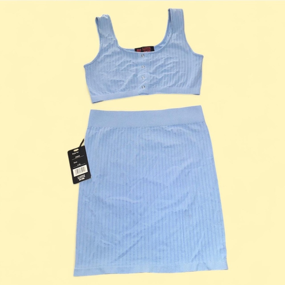 Love Nation Sky Blue Ribbed Two Piece